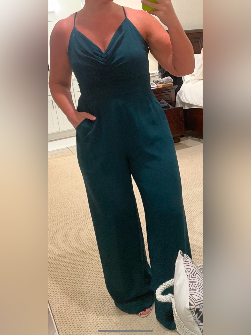 Dress the Population Teal Wide-Leg Jumpsuit with Cowl Neck